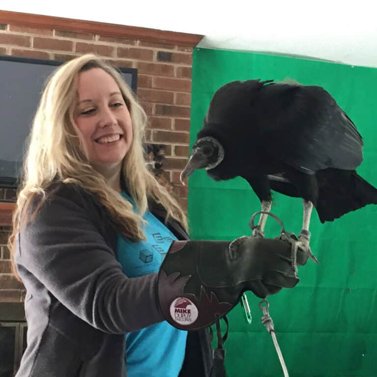 Keri holding black vulture